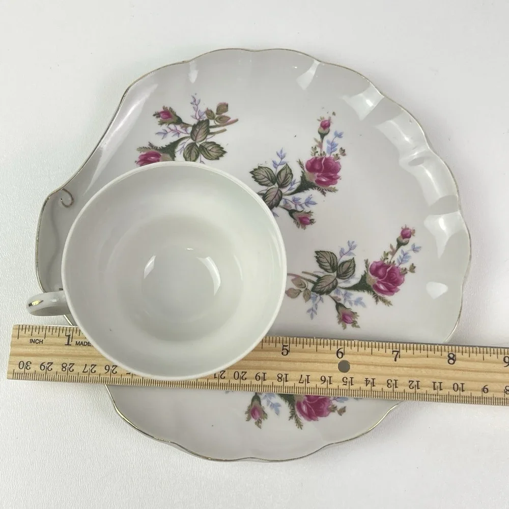 Vintage Dessert Plate and Cup Scalloped Roses Hand Painted Tea And Cake Snack‎